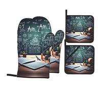 Formulas Shapes Theory M Oven Mitts And Pot Holders Set – Waterproof Polyester & Insulated Fabric, Heat-Resistant Gloves With Hanging Loops For Kitchen And Outdoor Use