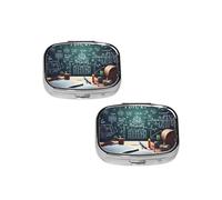 Formulas Shapes Theory Math Lesson Word Pill Box 2 Compartment Medicine Pill Case,Travel Pill Organizer, Small Metal Pill Case Portable Pill Box, Perfects Gift for Anyone in Need