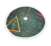 Formulas Shapes Theory Math Lesson Word Print Christmas Tree Skirt 30 inch, Xmas Tree Skirts Mat with Fringe Border for Christmas Holiday Party Decorations