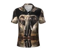 Formulas Shapes Theory Math Lesson Word Print Menâ€™s Polo Shirts Moisture Wicking Polo Shirts for Men, Elephant Pattern, 3XL