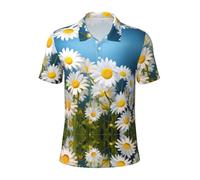Formulas Shapes Theory Math Lesson Word Print Menâ€™s Polo Shirts Moisture Wicking Polo Shirts for Men, Floral Flowers Daisies, Large