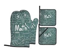 Formulas Shapes Theory Math Lesson Word Print Stylish 4 Piece Kitchen Set Waterproof Oven Mitts Pot Holders Heat Resistant