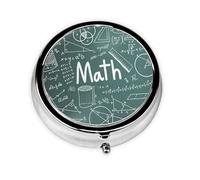 Formulas Shapes Theory Math Lesson Word Print Stylish Round Pill Box - Mini Travel Companion for Your Medication