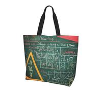 Formulas Shapes Theory Math Lesson Word Print Tote Bag, Reusable, Extra Large Capacity Washable Shopping Bag with Inner Pocket for Beach, Shopping, Travel, Gym & Daily Errands