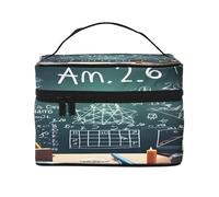 Formulas Shapes Theory Math Lesson Word -Print Waterproof Large Cosmetic Bag for Travel & Gym, Makeup Organizer with 4 Elastic Straps & Compartments,Premium Twill Fabric.