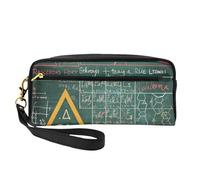 Formulas Shapes Theory Math Lesson Word Printed Leather Makeup Bags with Wrist Strap Portable Travel Toiletry Bag Cosmetic Organizer Bag for Women