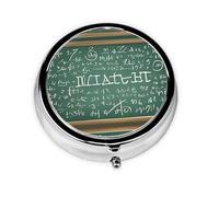 Formulas Shapes Theory Math Lesson Word Round Pill Box - Full Print Design, Metal Electroplated Compact Medicine Case for Travel, Fits Pockets & Wallets