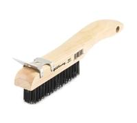 Forney 70512 Hard Wire Brush, Carbon Steel with Wood Shoe Handle and Metal Scraper, 10-14-Inch-by-.014-Inch