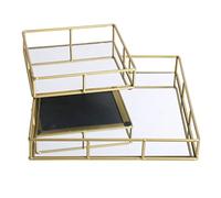Fornord Mirror Tray Gold Decorative Mirrored Glass Metal Perfume Vanity Dresser Jewellery Cosmetics Organiser Candle Tealight Plate Display Drinks Tray, Set Of 2 (Square)