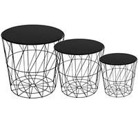 Fornord Set Of 3 Side Tables Nesting Coffee Tables Black With Black Glass Top