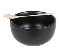 Fornord Tapas Dish Bowl Ceramic with Spoon Spanish Tapas Snack Appetizer Serving Bowl Olive Sauce Dip Relish Side Dish Seasoning Condiment Dipping, Round, Black (Curved Wall)