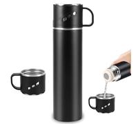 FORNORM Vacuum Insulated Flask, 600 ml Stainless Steel Thermo Bottle for Coffee Water Hot and Cold Drink Flasks, Travel Mug with Leakproof Lid and Handle Cup (Black, 600 ml)
