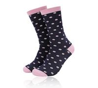 Forony Men's Dress Socks Combed Cotton Anti Odor Quick Dry Moisture Wikcing Size 8-13 Crew Socks, Navy and Pink Dots, 6.5-13 UK