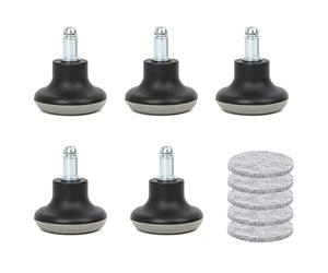 FOROREH 5PCS Glide Castors, Black Office Chair Swivel Caster Wheels, 2 Inch Bell Glides Replacement Office Chair Wheels Stopper with Felt Pads for Furniture, Floor Chair and High Profile Stool