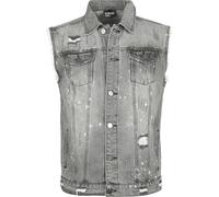 Forplay Destroyed Washed Denim Vest Sleeveless Jacket grey L