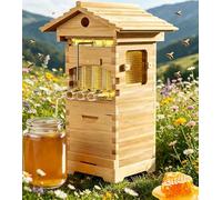 forplubossmmp Automatic Self-Flowing Beehive Starter Kit, Complete Mini Wooden Flow Hive Box With Observation Window For Beginners Gardeners Beekeepers - Complete Backyard Beekeeping Set