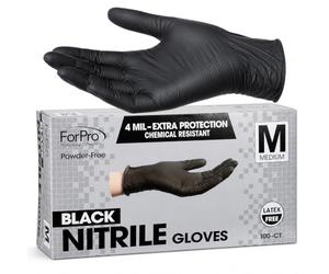 ForPro Disposable Nitrile Gloves, Chemical Resistant, Powder-Free, Latex-Free, Non-Sterile, Food Safe, 4 Mil, Black, Medium, 100-Count