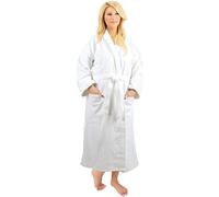 ForPro Luxury Velour Bath Robe, 100% Cotton, Ultra Plush Velour Bathrobe with Textured Woven Stripes, White, Large