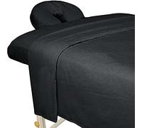 ForPro Premium Flannel 3-Piece Massage Sheet Set for Massage Tables, Includes Flat Sheet, Fitted Sheet and Fitted Face Rest Cover, Black