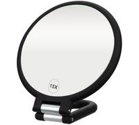 ForPro Professional Collection Premium Magnifying Handheld Mirror, 1X/15X Magnification Hand Mirror, Folding Adjustable Handle, for Makeup, Travel, Black