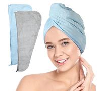 ForPro Professional Collection Premium Microfiber Hair Towel Wrap, 2-Pack Quick Drying Hair Turban for Women, 10" x 26", Cool Grey + Sky Blue