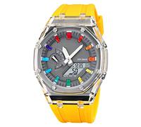 Forrader Mens Analog Digital Sports Watch Dual-Display Outdoor Sports Waterproof Military Wrist Watches with World Time Multifunction Watch for Men (Yellow)