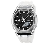 Forrader Mens Analog Digital Sports Watch Dual-Display Outdoor Sports Waterproof Military Wrist Watches with World Time Multifunction Watch for Men (White/Black)