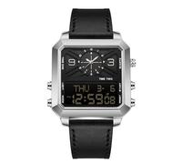 Forrader Men's Digital Sports Watches, LED Square Large Face Analog Quartz Wrist Watch with Three-Time Zone Waterproof Stopwatch (Belt/Black Silvery)