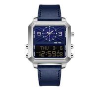 Forrader Men's Digital Sports Watches, LED Square Large Face Analog Quartz Wrist Watch with Three-Time Zone Waterproof Stopwatch (Belt/Blue)