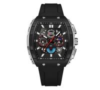 Forrader Mens Watches Stylish Chronograph Waterproof Luminous Silicon Strap Quartz Watch Multifunction Watches for Men Fashion Business Men Wrist Watch (Black Silvery)