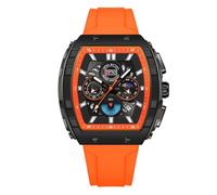 Forrader Mens Watches Stylish Chronograph Waterproof Luminous Silicon Strap Quartz Watch Multifunction Watches for Men Fashion Business Men Wrist Watch (Black Orange)