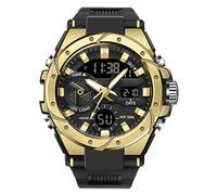 Forrader Mens Watches Waterproof Military Watches for Men Multi Function Tactical Sports Watches LED Alarm Stopwatch Digital Analog Watches (Black/Gold)