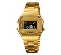 Forrader Unisex Digital Watch Fashion Leisure Square Mens Watch Waterproof Stainless Steel Sports Wrist Watch (Gold)