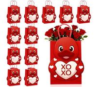 ForraFun 12 Pcs Valentine's Day Duck Gift Bags Bulk Funny 3D Shape Duck Red Heart Bags with Handles Valentines Day Floral Bouquet Boxes for Wedding Anniversary Party Favor Supplies Decorations