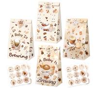 ForraFun 24 Pcs Coffee Themed Bags a Baby Is Brewing Bag with Stickers Coffee Bean Latte Bags Birthday Decoration for Gender Reveal Pregnancy Diaper Party Supplies