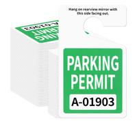 ForraFun 50 Pack 5 x 3 Inch Standard “Parking Permit”, Green | Sequentially Numbered Rearview Mirror Hang Tags, Heat Resistant 20 Mil Thick Plastic for Lots, Green