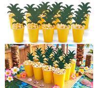 ForraFun 50 Set Pineapple Party Popcorn Box Decoration Hawaiian Pineapple Paper Box with Glue Points and Cards Hawaiian Table Decor Pineapples Popcorn Bucket for Summer Hawaiians