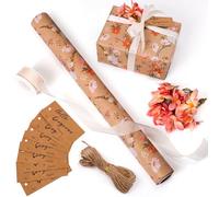 ForraFun Kraft Floral Wrapping Paper Roll Set, 17 in x 16.4 ft Wrapping Paper with Orange Daisy Gift Tags and Chiffon Ribbon Gift Wrap Kit for Women Gifts Mother's Day Wedding Bridal Shower Birthday
