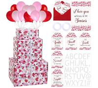 ForraFun Valentine's Day 5 Senses Gift Boxes Kit for Him Her with Labels, Balloons, Envelope, Card, Ribbon, Silver Stickers Five Senses Gift Decorations for Mother's Day Birthday Wedding Anniversary