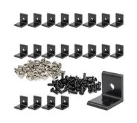 FORRCKY 20Sets 1010, 10 Series Aluminum Extruded Profile Black Connector Brackets Kit, 20PCS 1010 Extrusion Profiles Bracket with 40PCS Drop in T Nuts and Screws