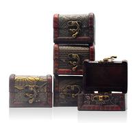 Forreen Treasure Chest Small, 5 Pieces Wooden Chest with Lid Vintage Pirate Antique Design Multifunctional Jewellery Box for Girls Ladies Women Home Decorations,Random Set