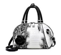 FORRICA Women Handbag Crocodile Pattern Top Handle Bag PU Leather Ladies Crossbody Bag with Flower Pendant Elegant Shoulder Bags for Banquet Dating Wedding White