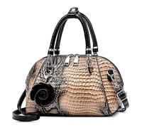 FORRICA Women Handbag Crocodile Pattern Top Handle Bag PU Leather Ladies Crossbody Bag with Flower Pendant Elegant Shoulder Bags for Banquet Dating Wedding Khaki