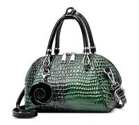 FORRICA Women Handbag Crocodile Pattern Top Handle Bag PU Leather Ladies Crossbody Bag with Flower Pendant Elegant Shoulder Bags for Banquet Dating Wedding Green