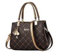 FORRICA Women Handbag Exquisite Pendant Shoulder Bag Elegant Maple Leaf Top Handle Bag PU Leather Handbags for Ladies Bronze Handle A