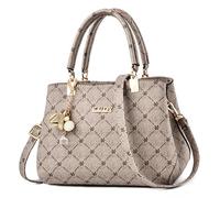 FORRICA Women Handbag Exquisite Pendant Shoulder Bag Elegant Maple Leaf Top Handle Bag PU Leather Handbags for Ladies Gray Handle