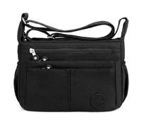 FORRICA Women Shoulder Bag Multiple Pockets Casual Crossbody Bag Lightweight Water-Resistant Polyester Messenger Bag for Travel Commuting Black