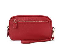 FORRICA Womens Wallet Large Genuine Leather Ladies Clutch Bag 3 Zippers Coin Purse Elegant Wallet for Phone with Wristlet Red