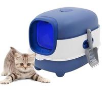 Forroby Foldable Cat Litter Tray With Automatic Deodorization,Enclosed Cat Litter Box Extra Large With Scoop and Leakage Board,Portable Covered Toilet for Pets With Hood Indoor(Blue)