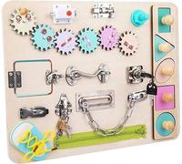 Forroby Wooden Busy Board for Toddlers,Montessori Sensory Toys for Babies,Gear,Pair,Lock,Educational Learning Toy,Fine Motor Skills Activity Center,Gift for Girls Boys 2 3 4 5 Years Old
